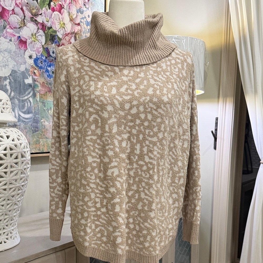 Rachel Zoe Cozy Tan Leopard Patterned Women's Sweater Medium